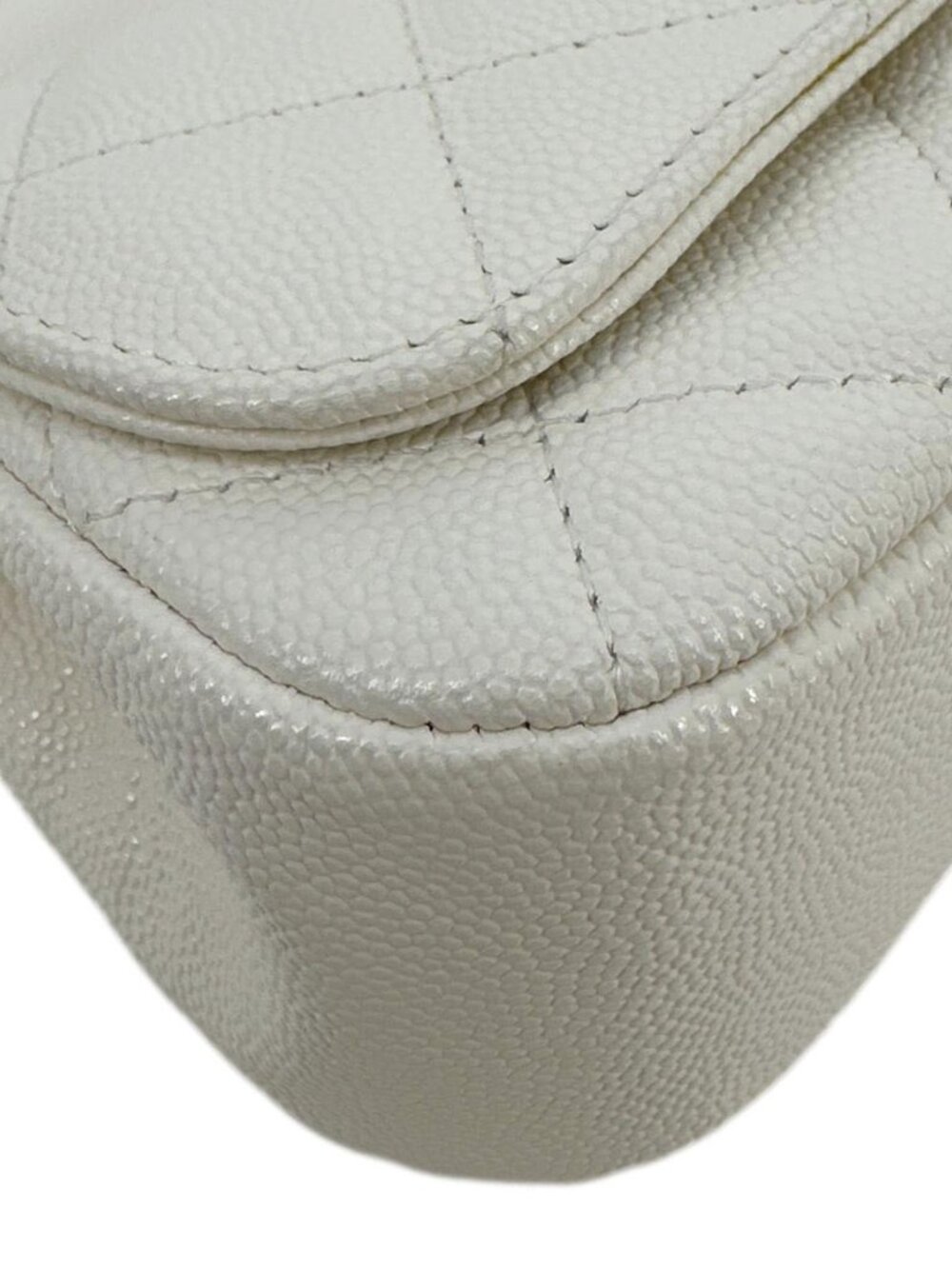 Chanel CC Frame Flap Quilted Caviar Leather Crossbody Bag White - Picture 8 of 11